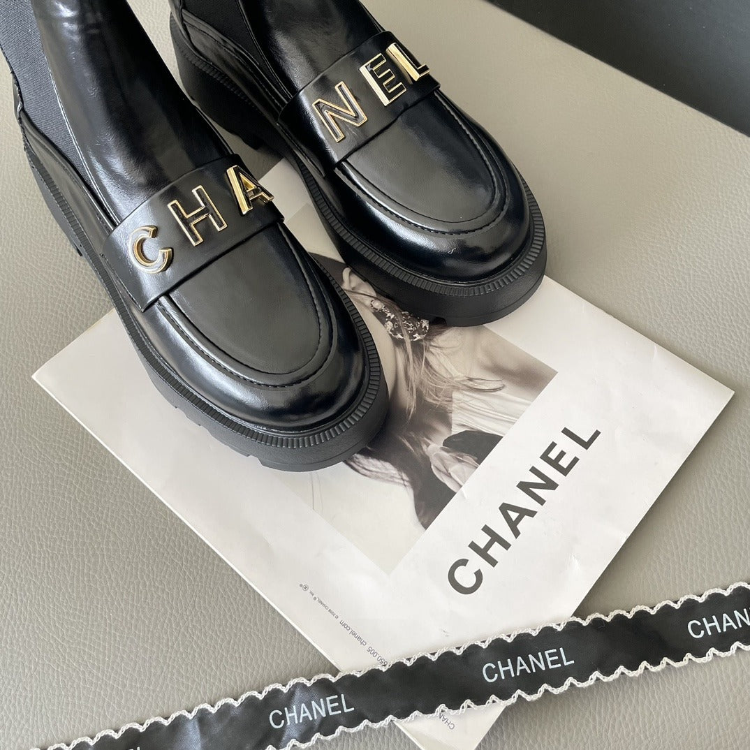 Chanel Lambskin Leather Logo Boots
