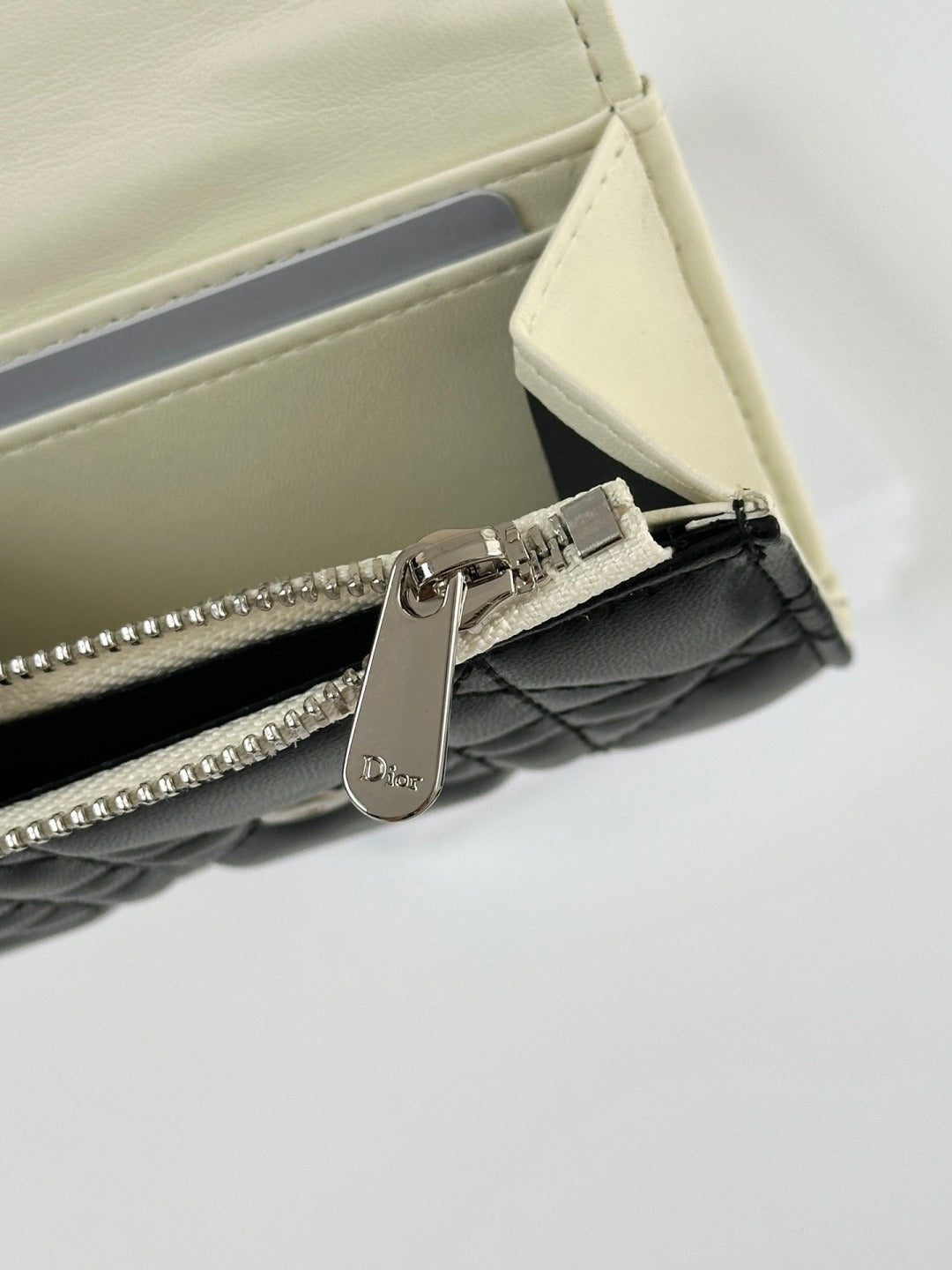Dior Black Lambskin Leather Lady Dior Wallet