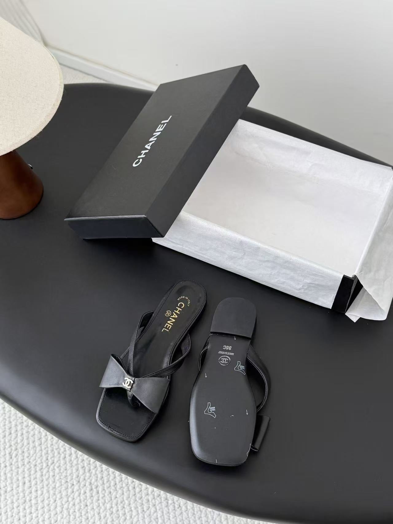 Chanel Lambskin Leather Bow Slides