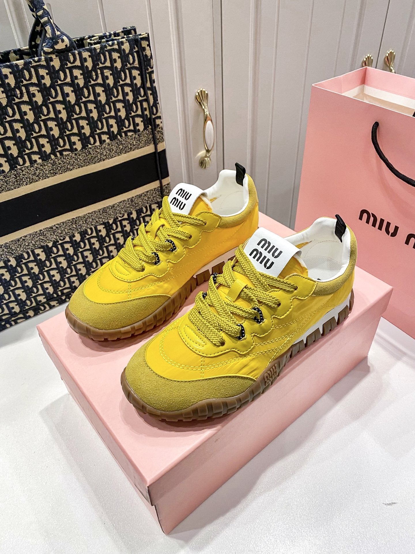 Miu Miu Black Canvas & Leather Vintage-Finish Sneakers