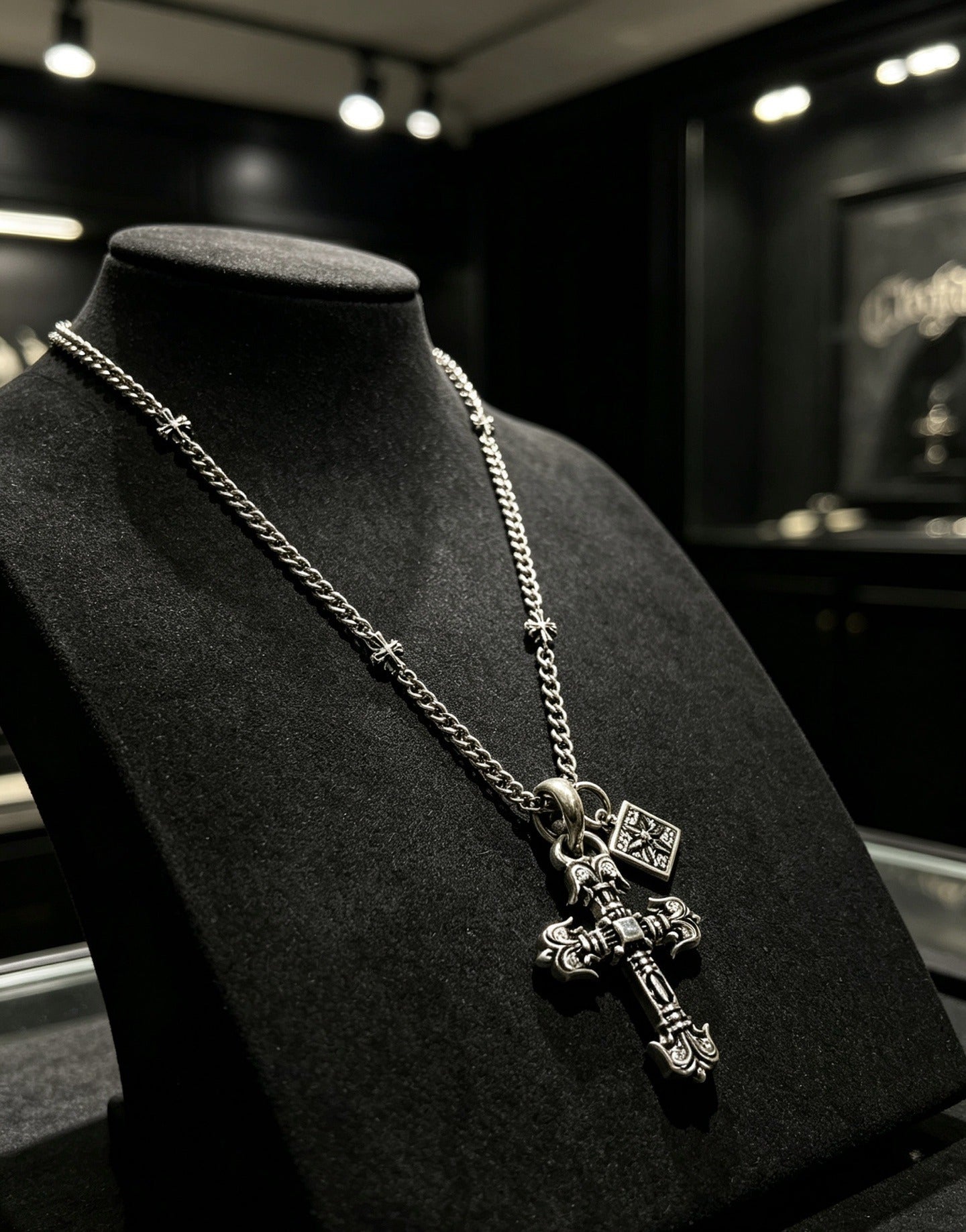 Chrome Hearts Sterling Silver Cross Necklace