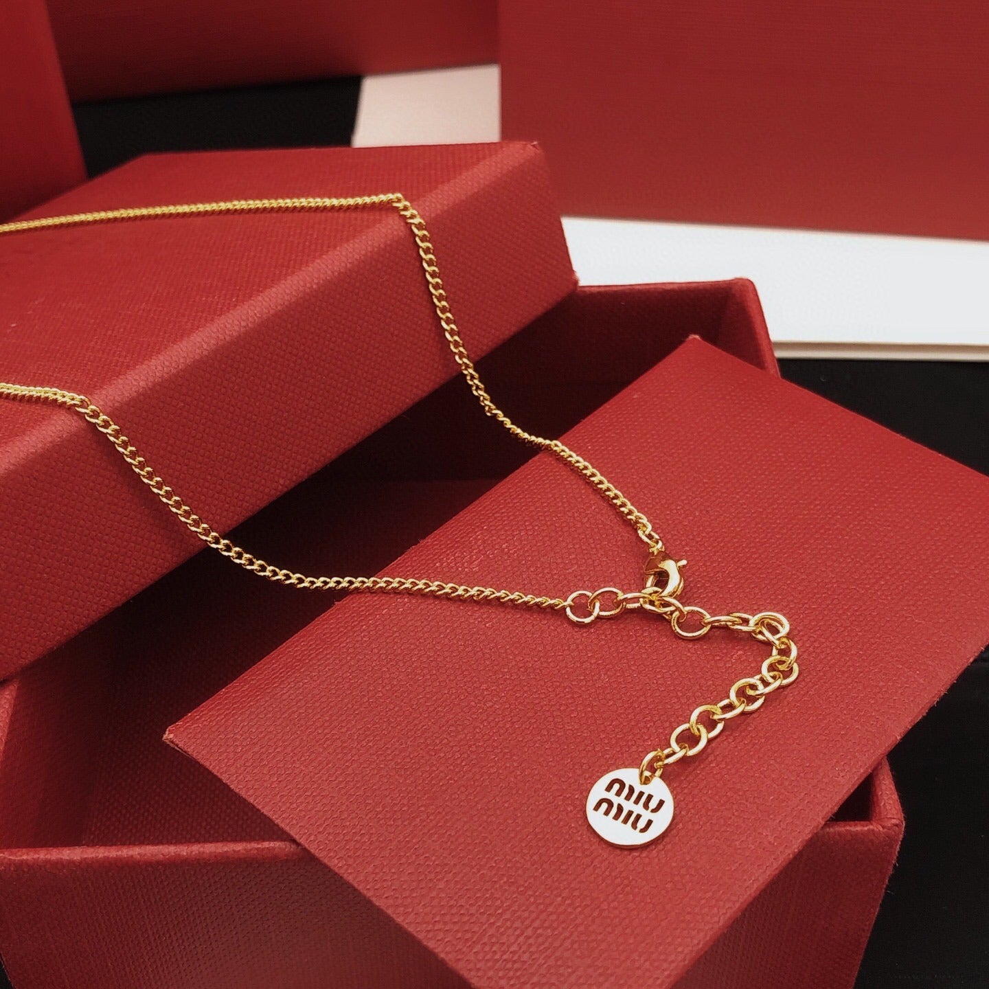 Miu Miu Black Brass Round Necklace