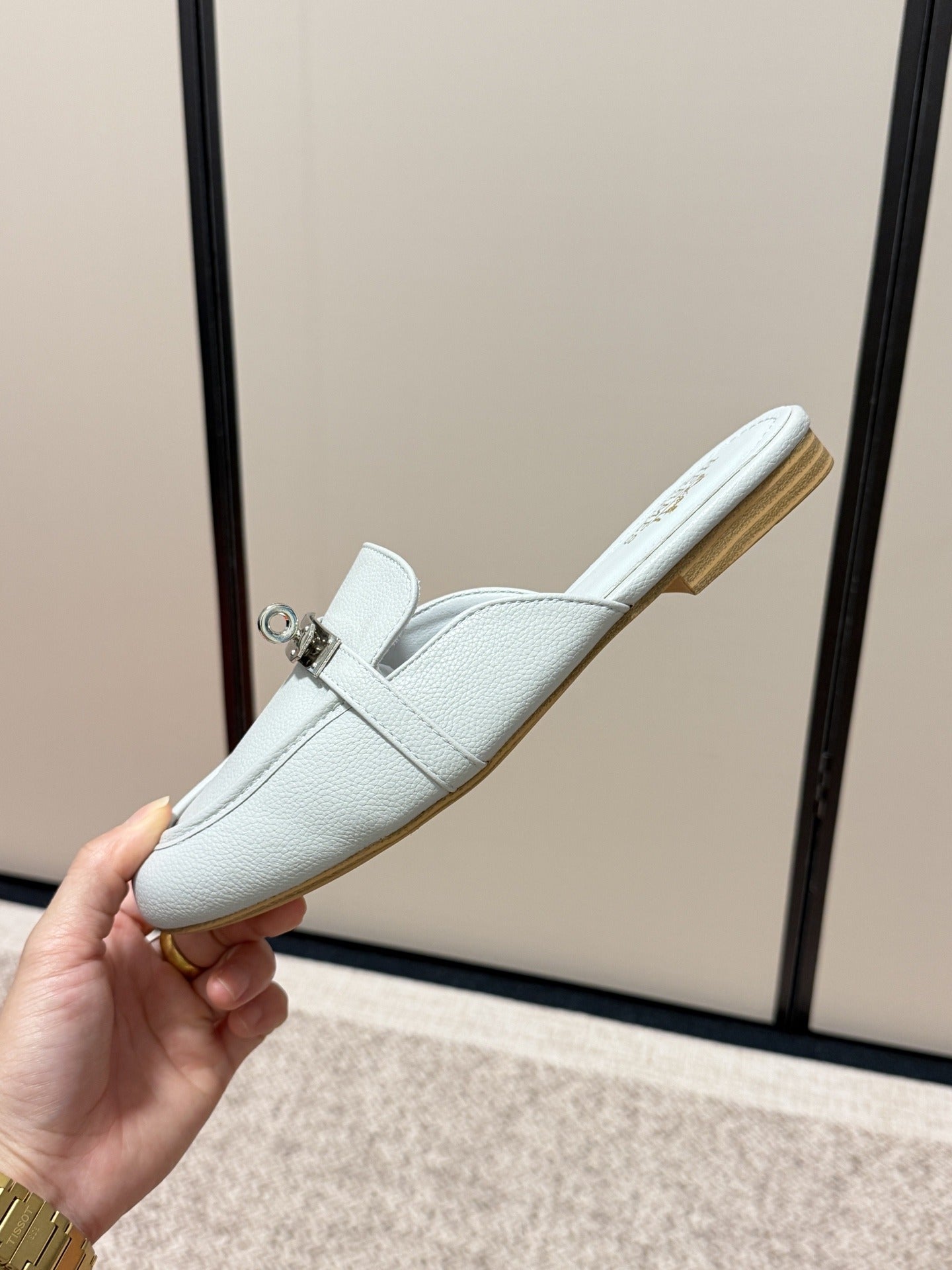 Hermes Calfskin Leather Logo Slides