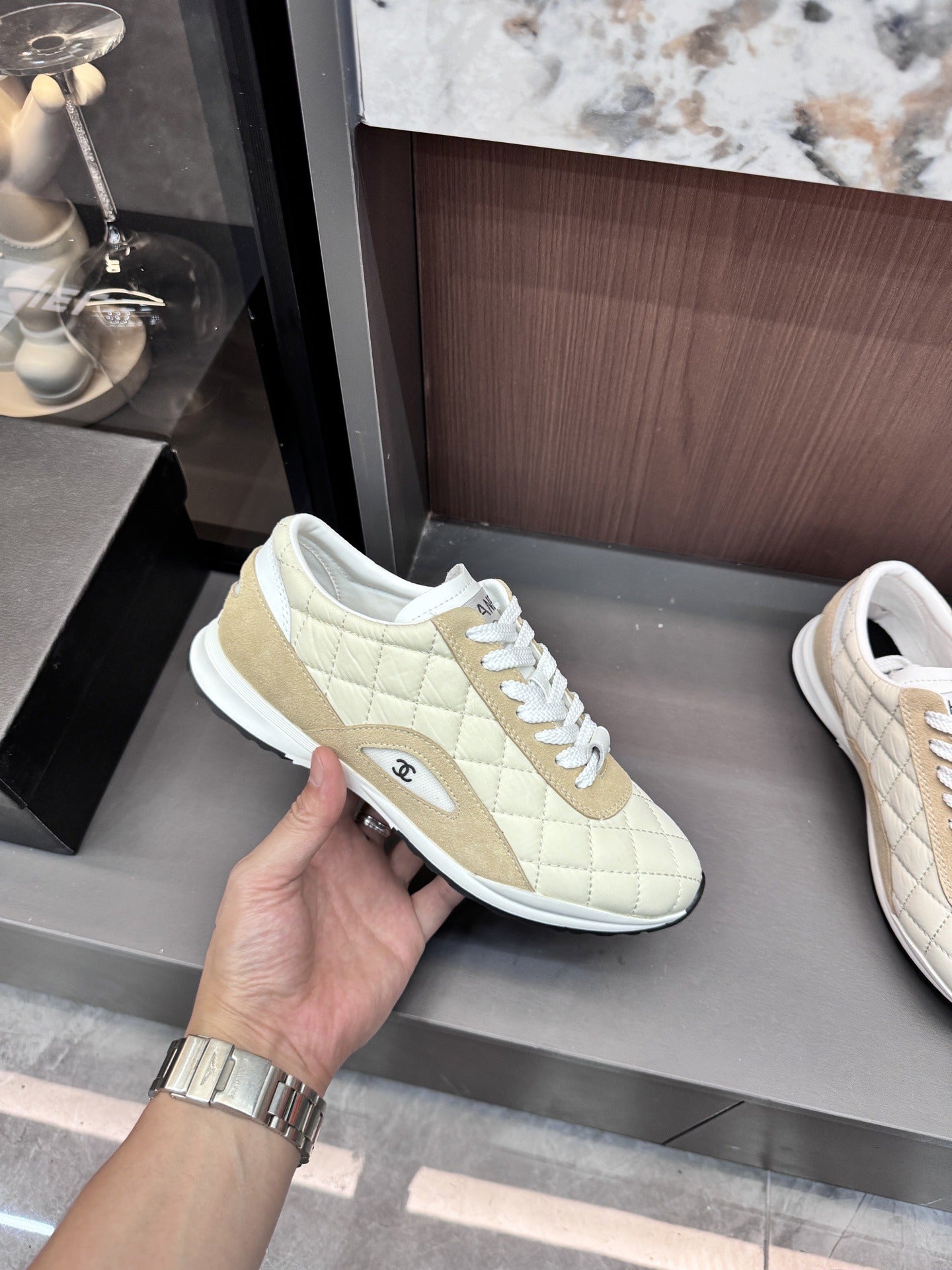 Chanel Black Lambskin Leather Logo Sneakers