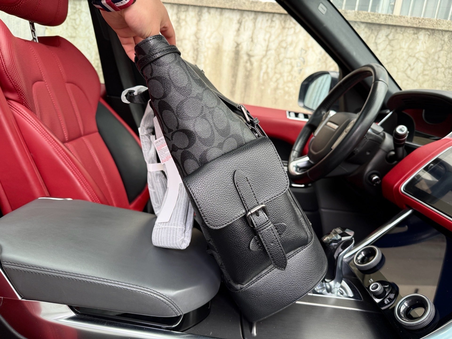 Coach Black Leather & Canvas Logo Backpack
