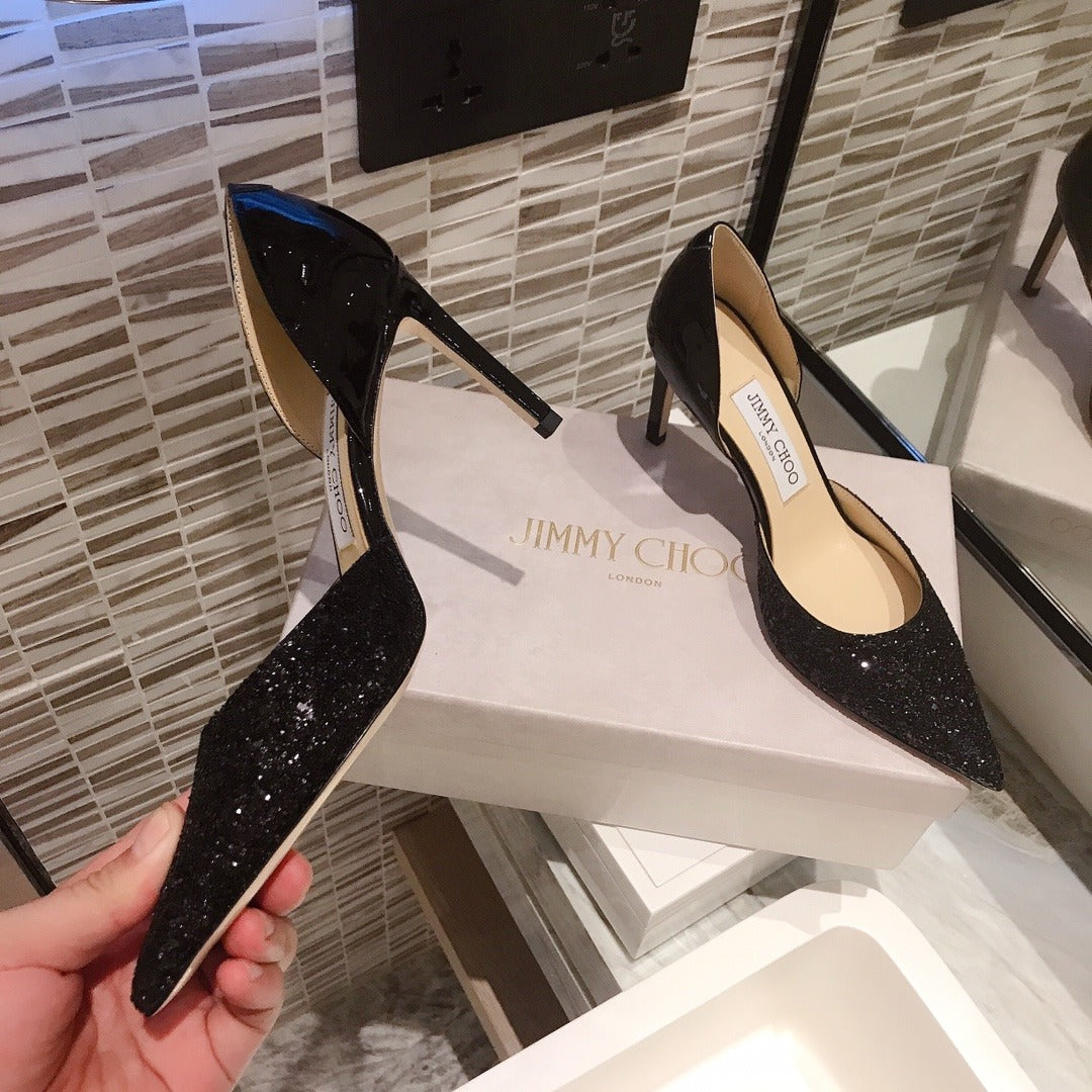 Jimmy Choo Black Lambskin Leather Pointed Toe Heels