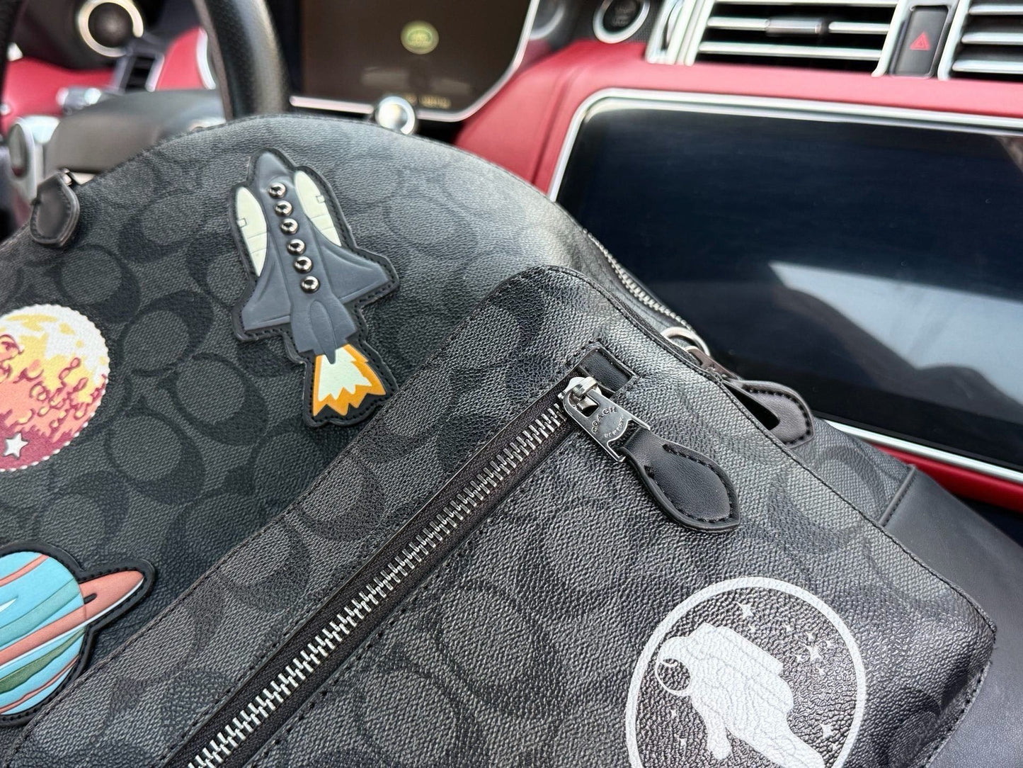 Coach Black Canvas & Calfskin Leather Logo Backpack