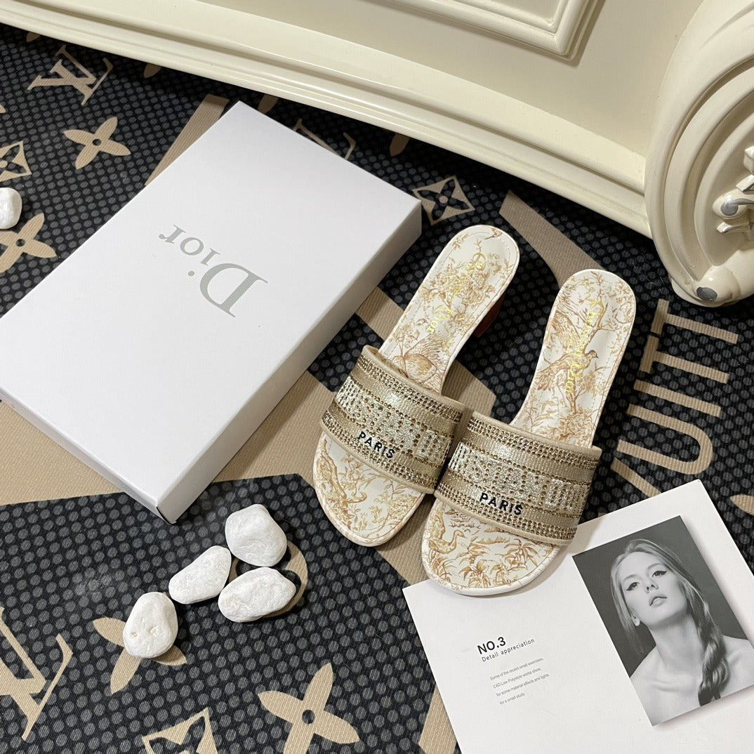 Dior Lambskin Leather Embroidered Slides