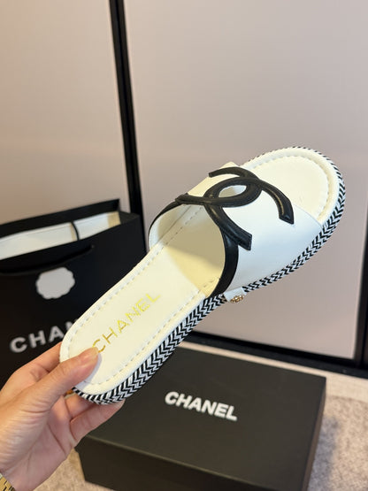 Chanel Lambskin Leather Logo Slides