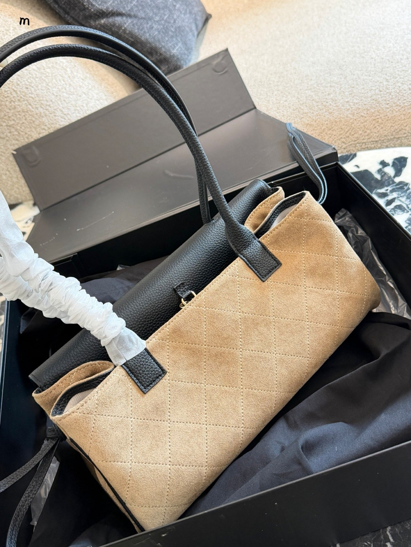 Chanel Black Suede & Leather Colorblock Handbag