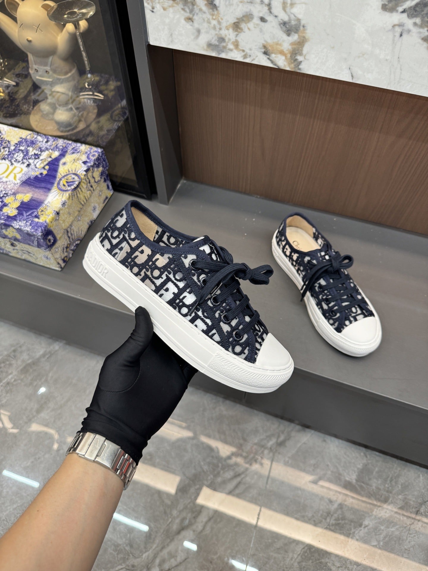 Dior Women Cotton & Lambskin Leather Embroidered Shoes
