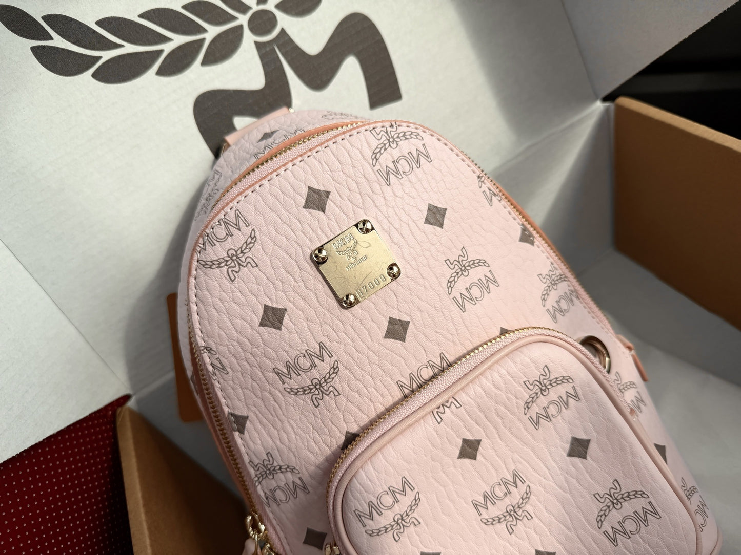 MCM Pink Leather Logo Crossbody Bag