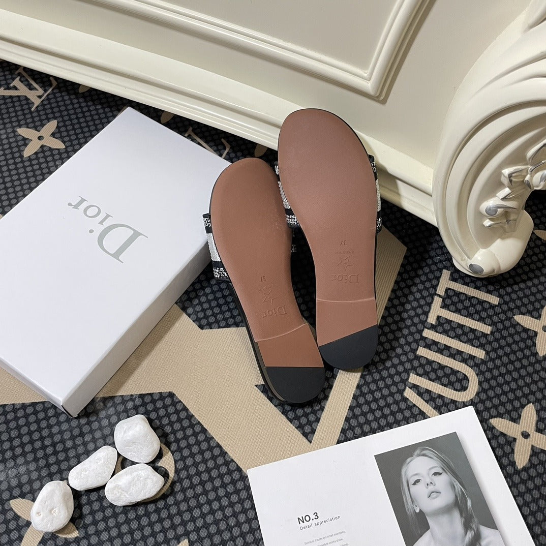 Dior Lambskin Leather Embroidered Slides