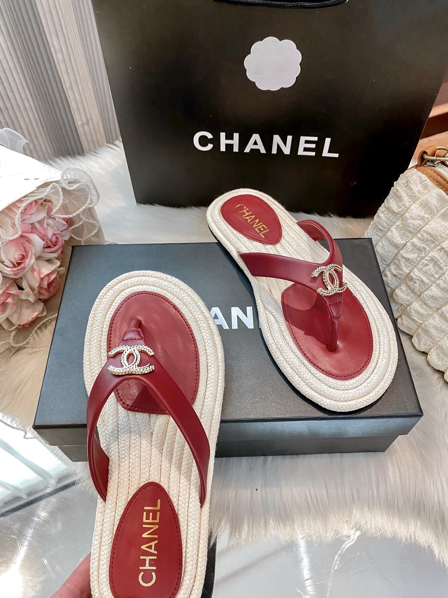 Chanel White Slides