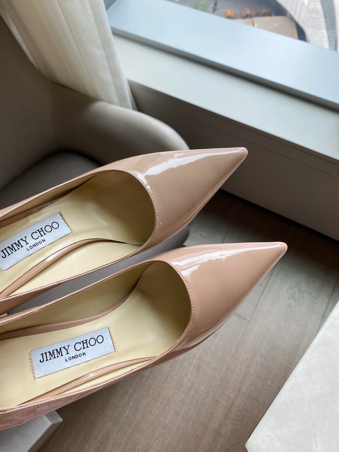 Jimmy Choo Women Patent Leather & Lambskin Leather Pearl Heels