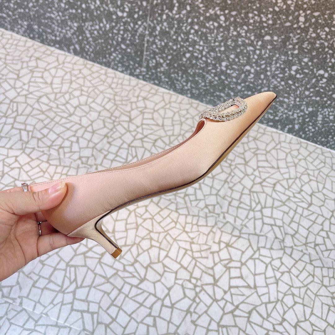 Valentino Lambskin Leather Crystal Heels