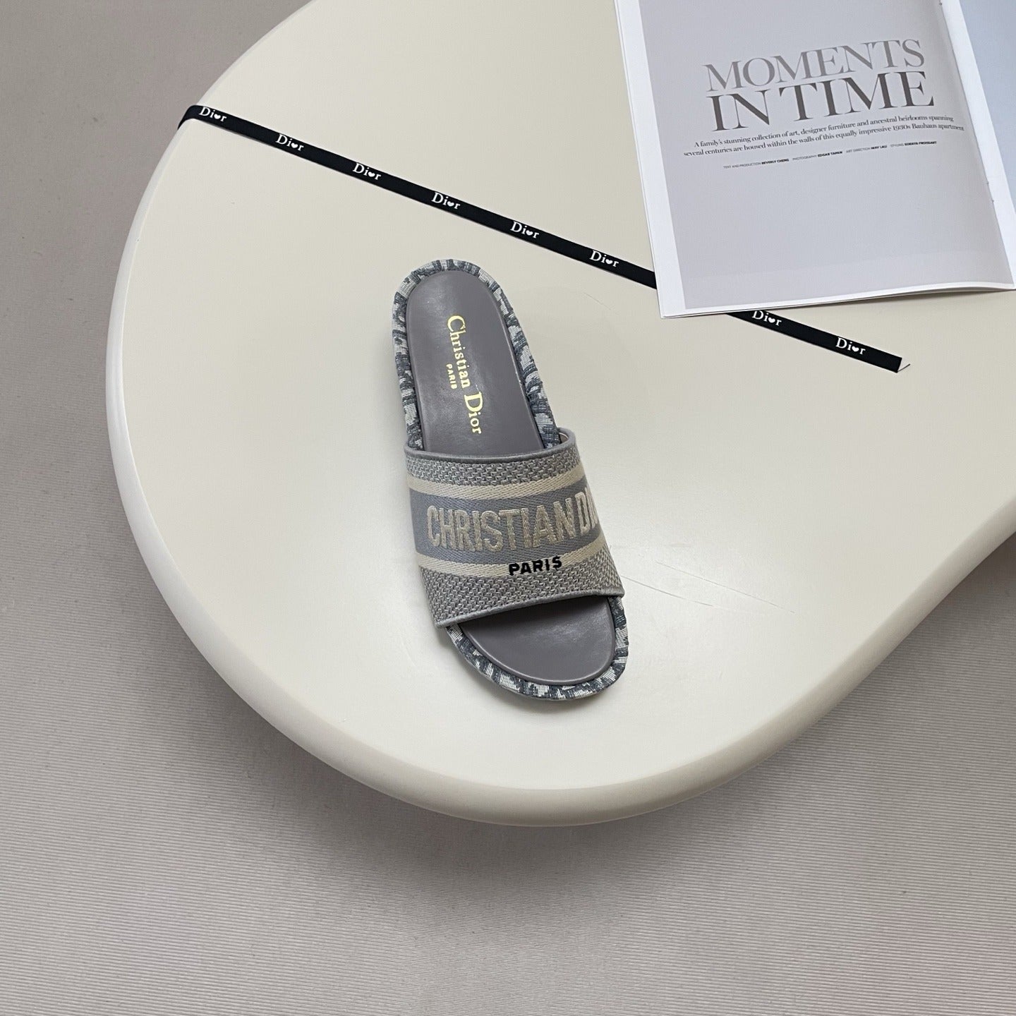Dior Leather Embroidered Slides