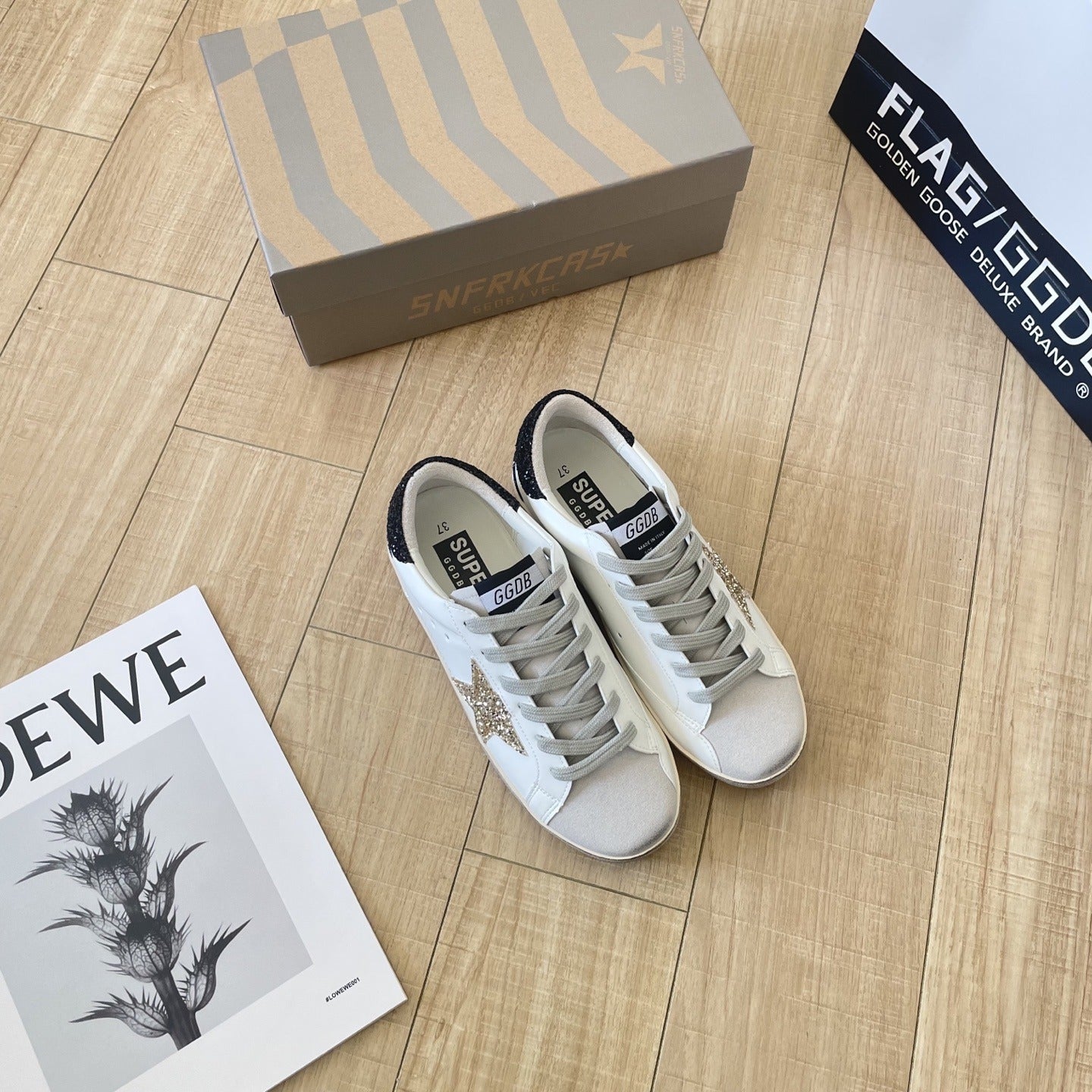 Golden Goose Calfskin Leather Vintage-Finish Sneakers