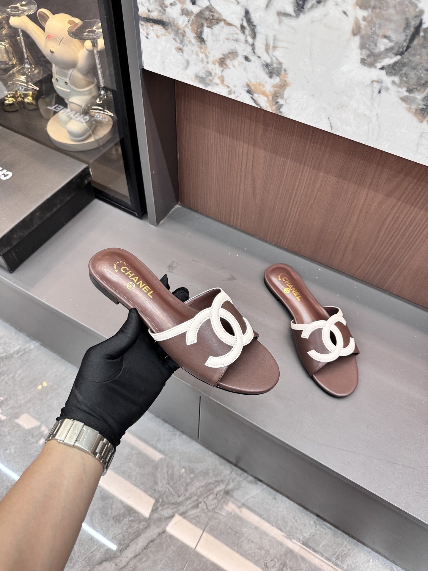 Chanel Lambskin Leather Openwork Slides