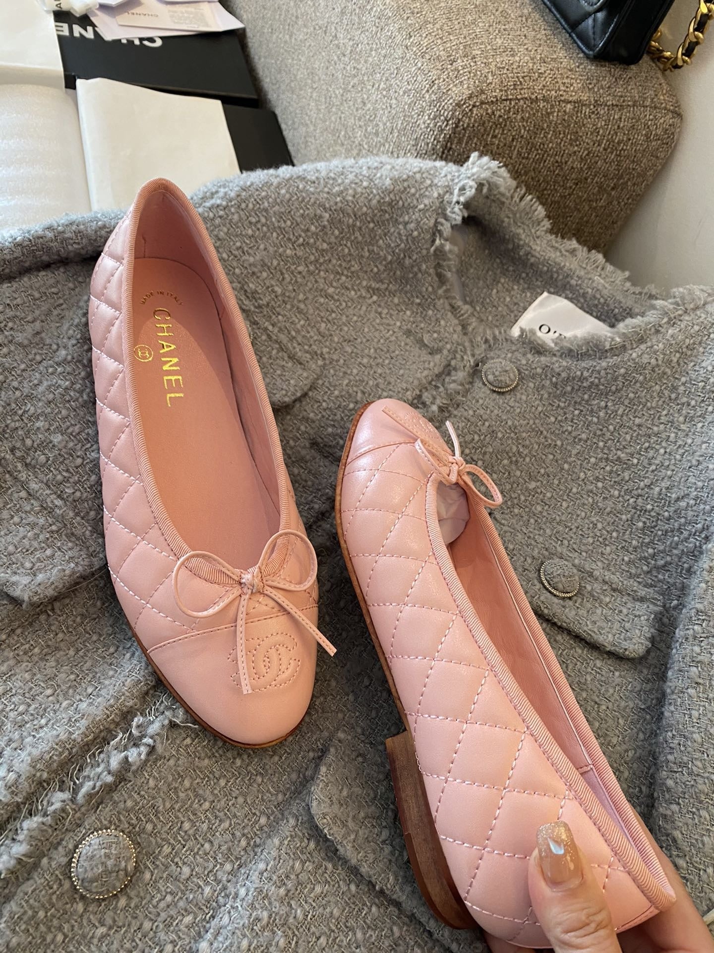 Chanel Leather Bow Ballet Flats