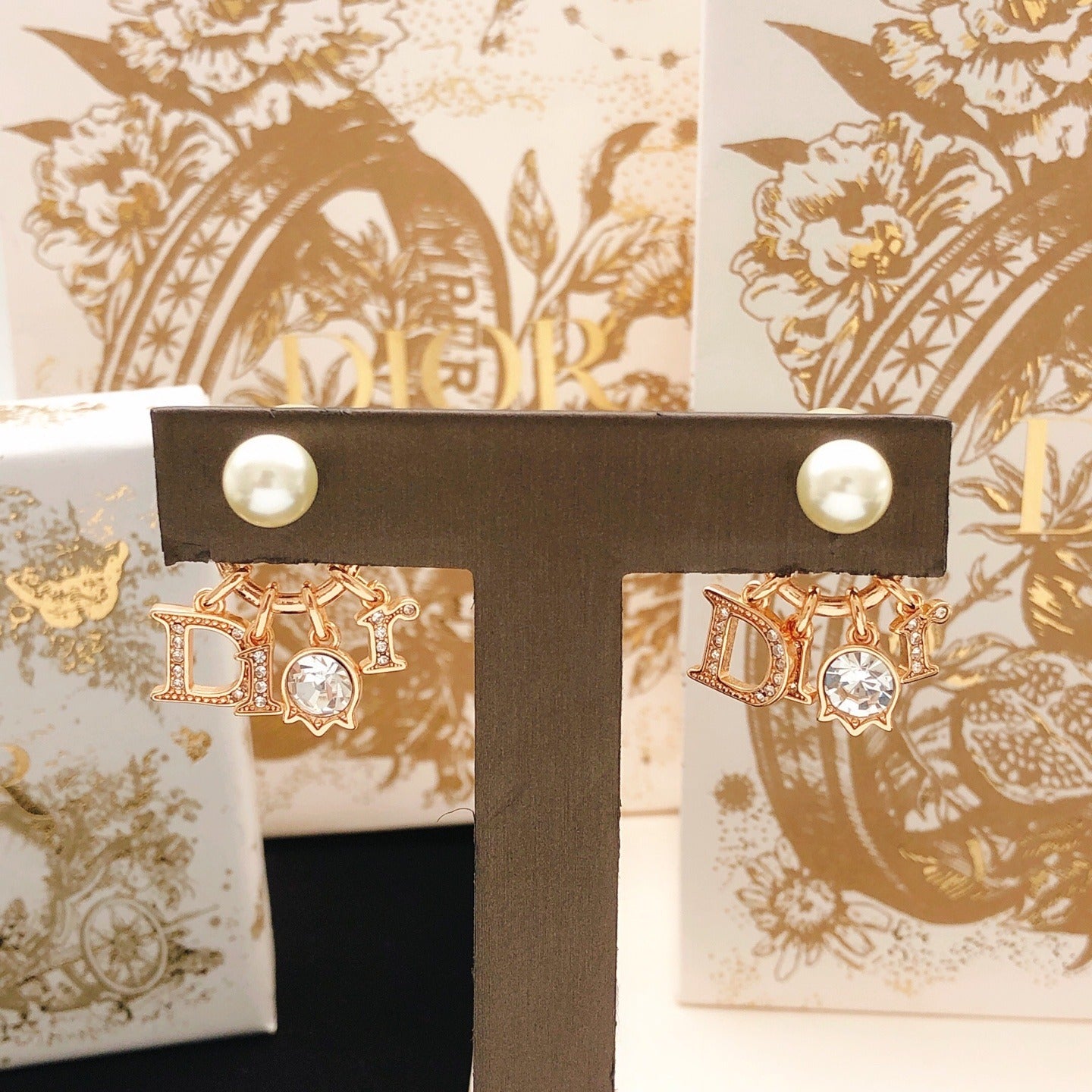 Dior Gold Brass Logo Earrings