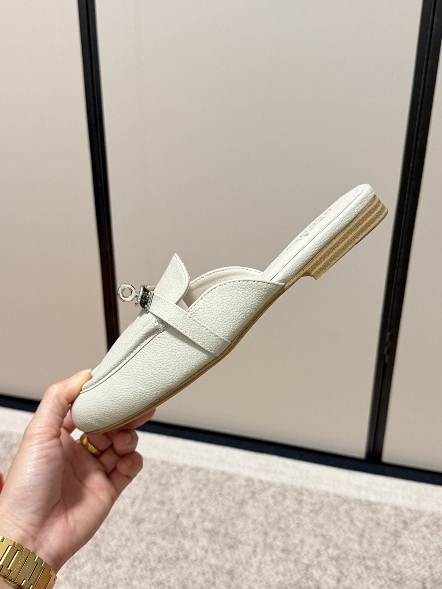 Hermes Calfskin Leather Logo Slides