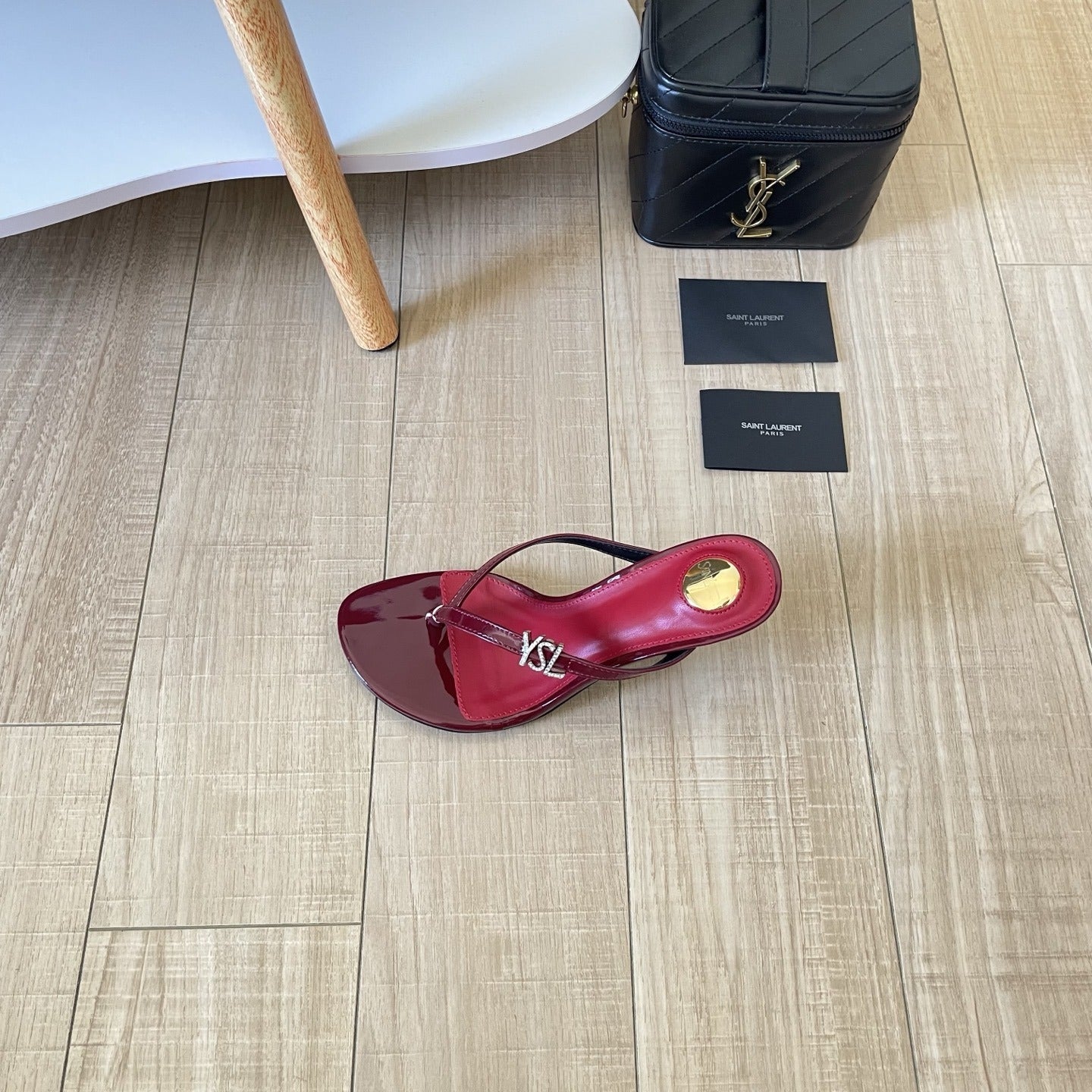 Saint Laurent Lambskin Leather Logo Slides