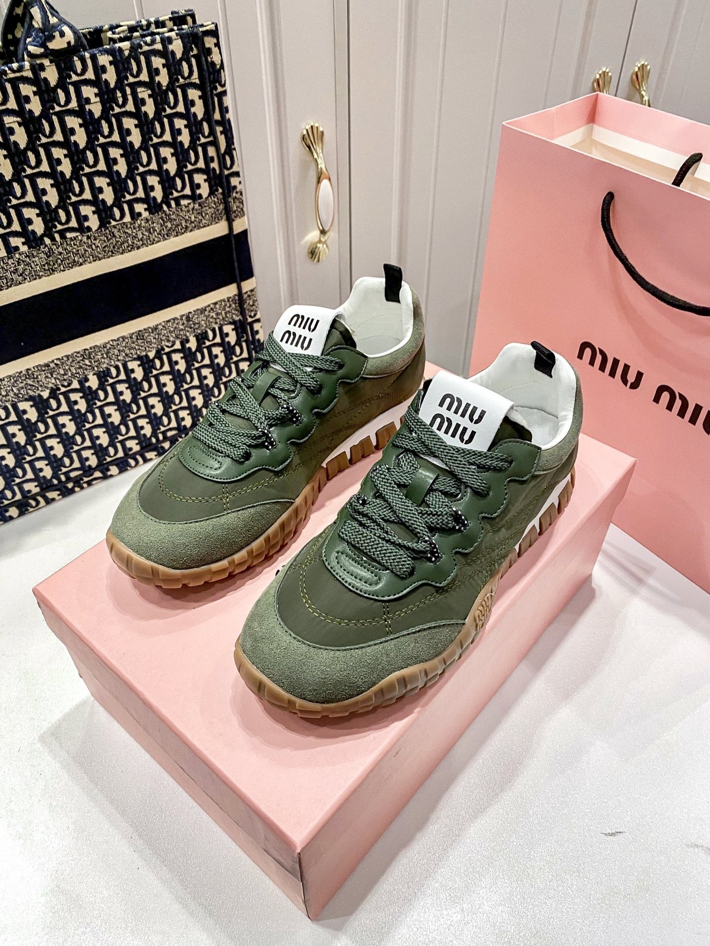 Miu Miu Black Canvas & Leather Vintage-Finish Sneakers