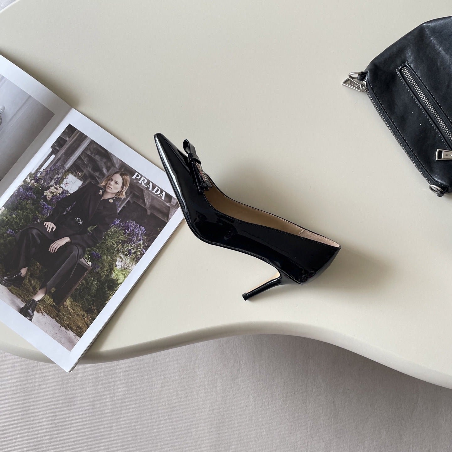 Prada Lambskin Leather Bow Heels