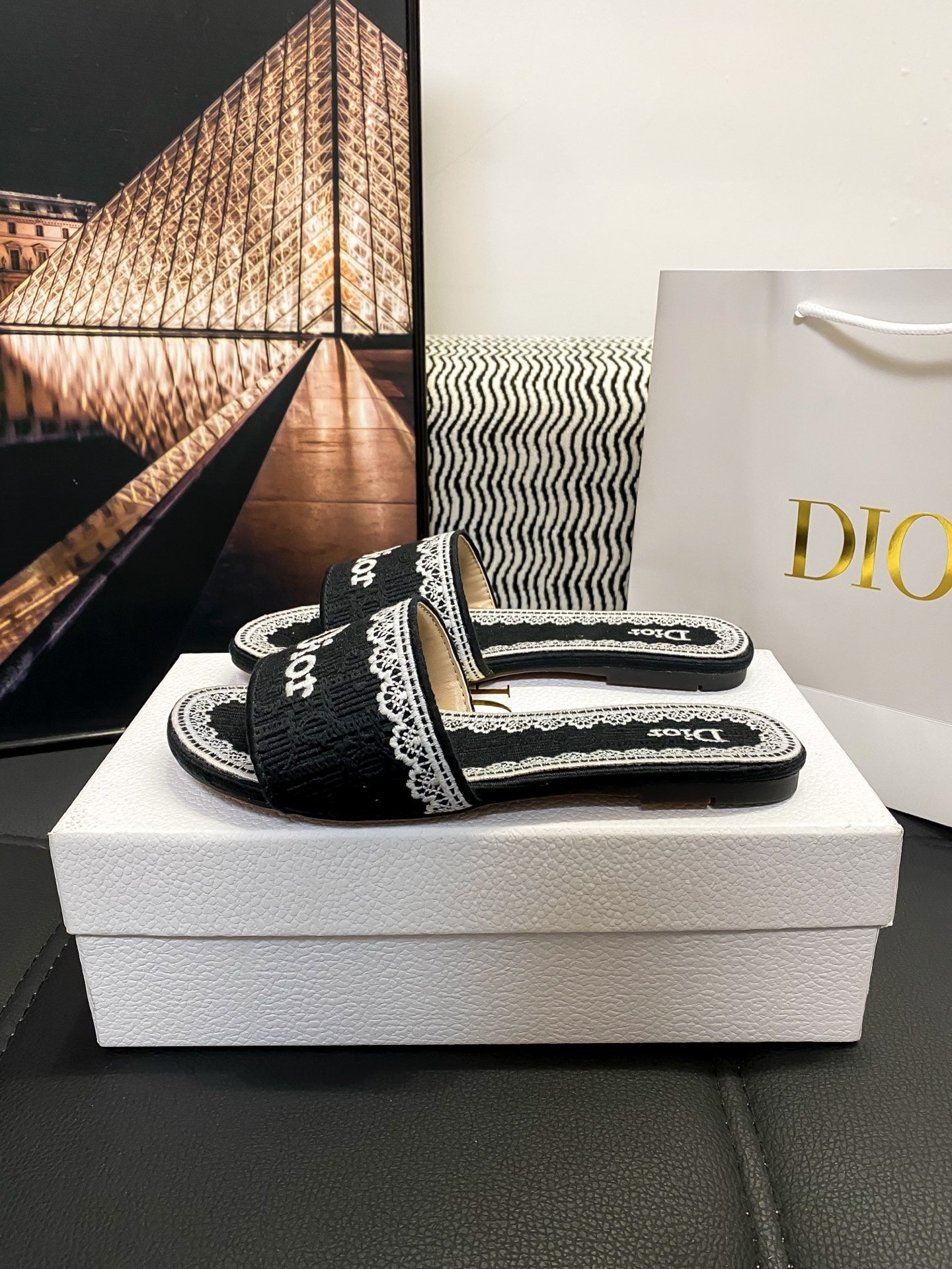 Dior Leather Logo Slides