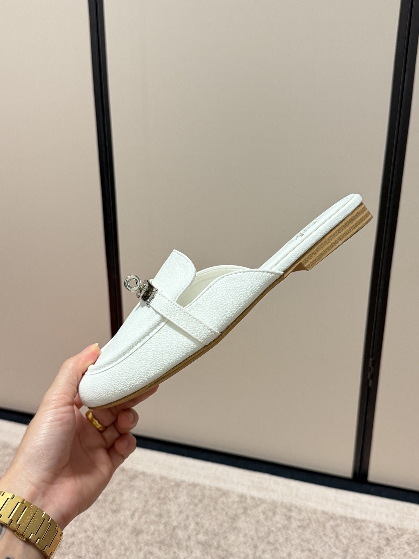 Hermes Calfskin Leather Logo Slides