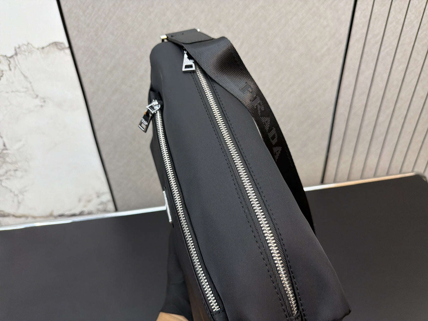 Prada Black Nylon & Canvas Shoulder Bag