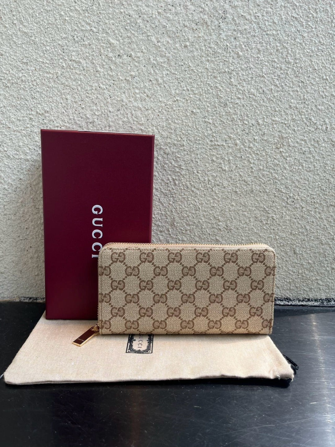 Gucci Black Canvas & Leather Zip Wallet