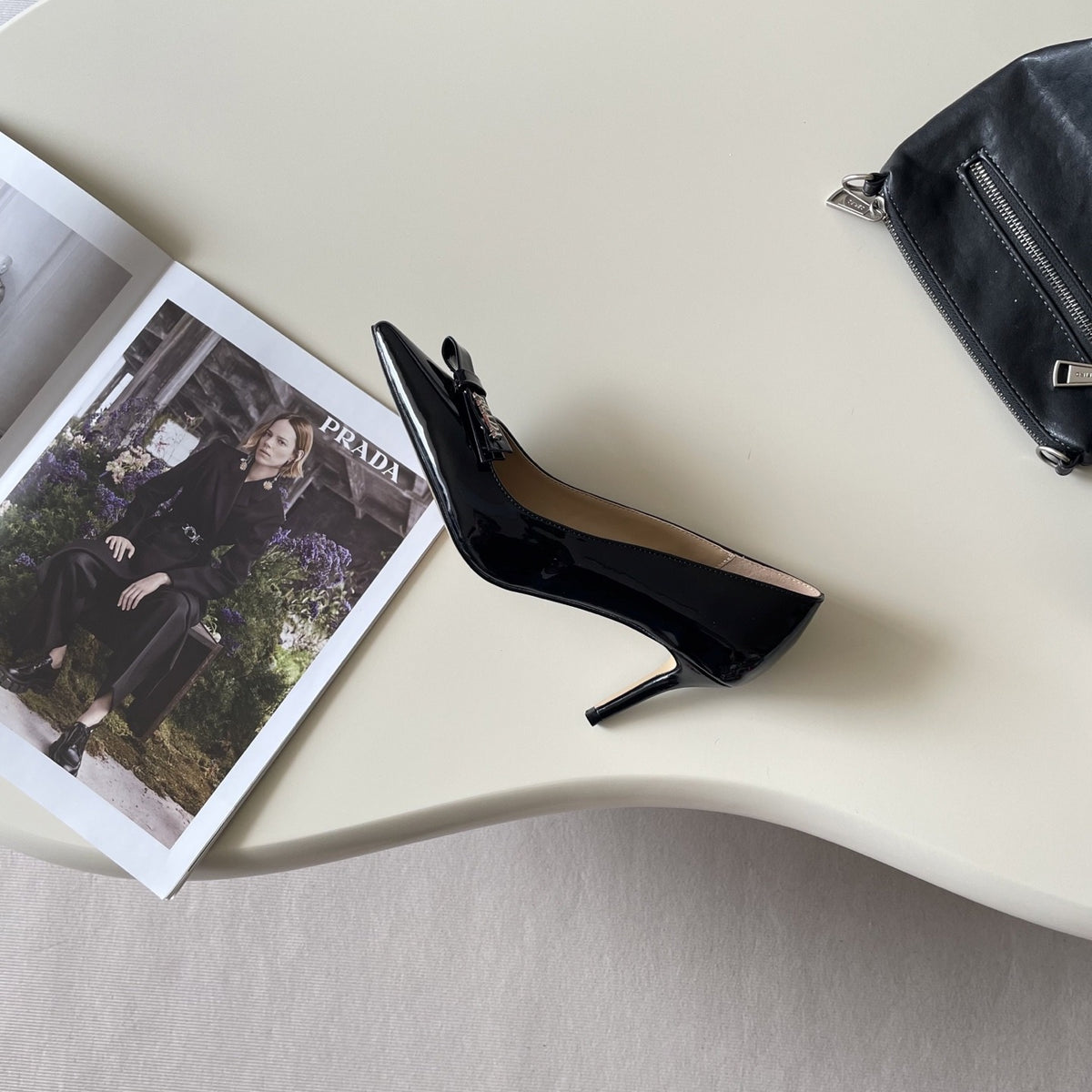 Prada Lambskin Leather Bow Heels
