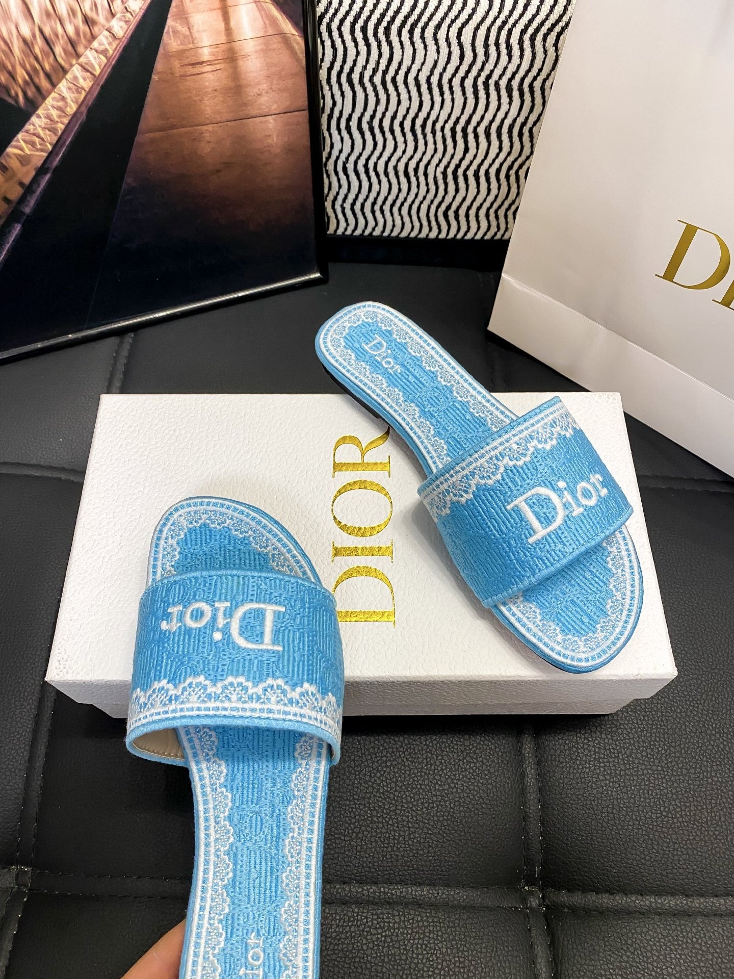 Dior Leather Logo Slides