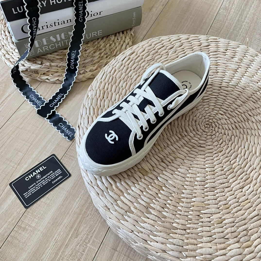 Chanel Canvas & Lambskin Leather Sneakers