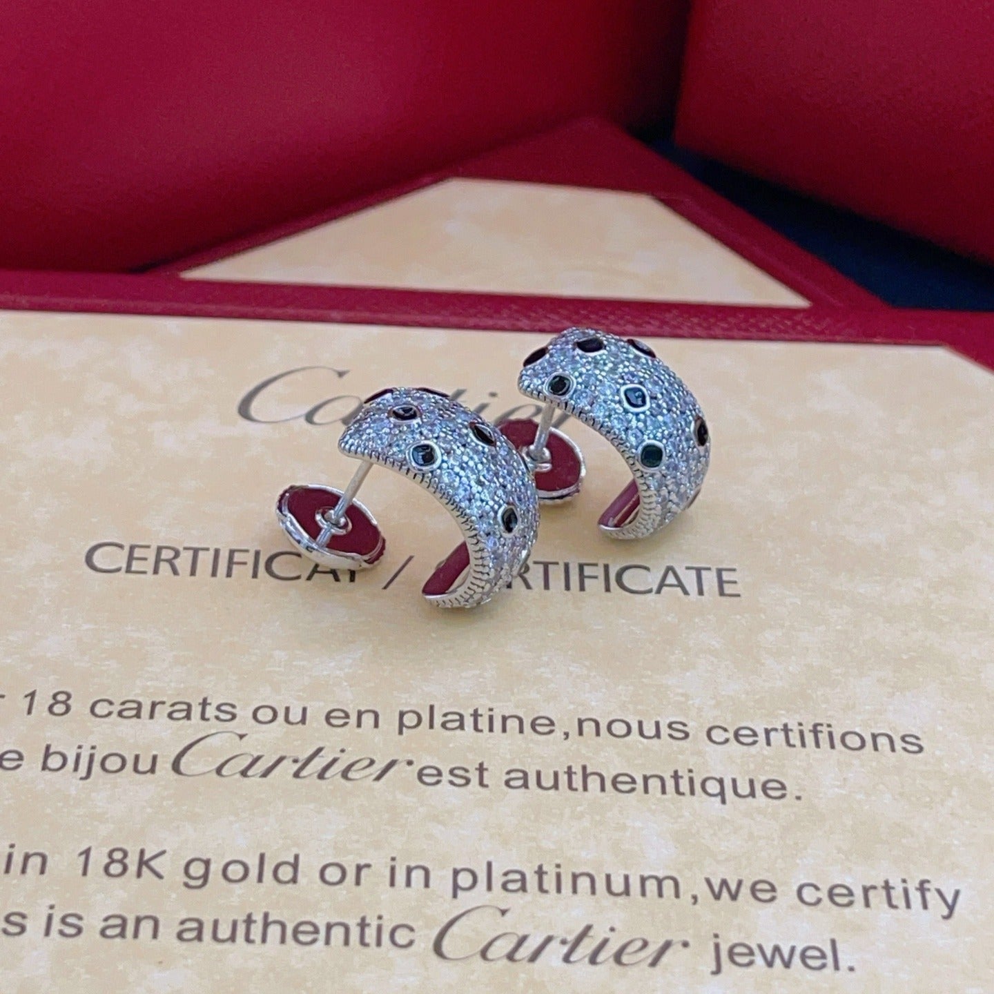 Cartier Silver Brass Leopard-Print Earrings