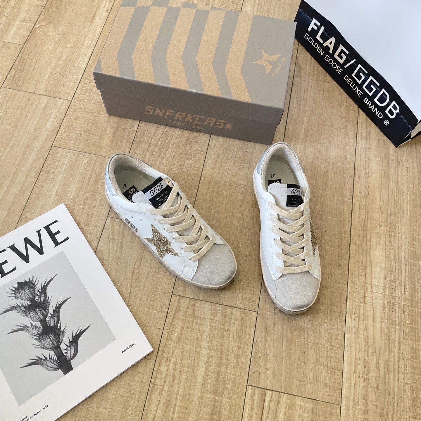 Golden Goose Calfskin Leather Vintage-Finish Sneakers