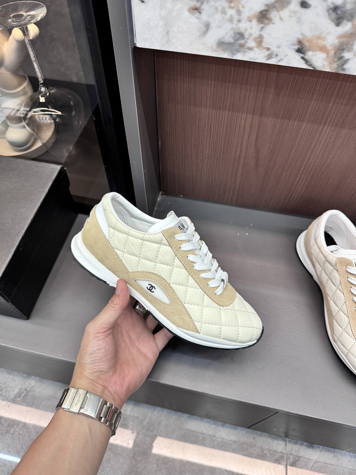 Chanel Black Lambskin Leather Logo Sneakers