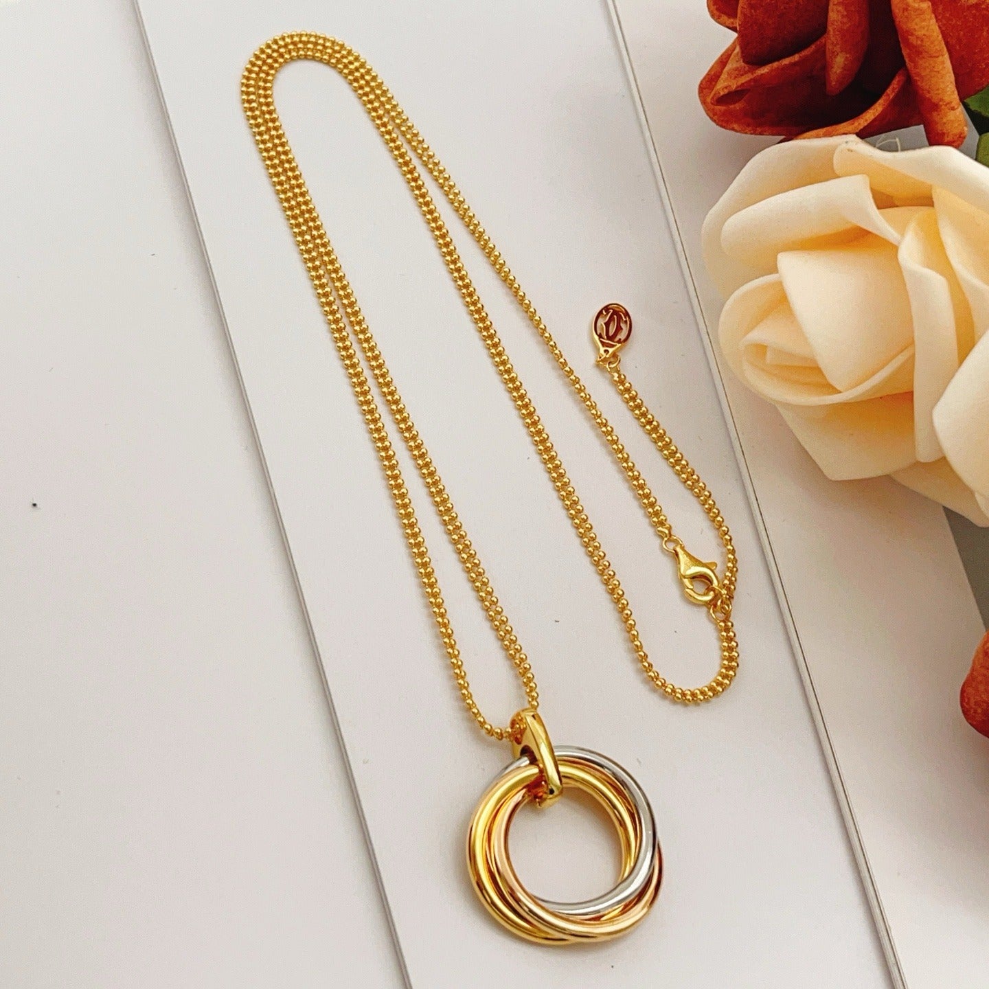 Cartier Gold Brass Colorblock Necklace