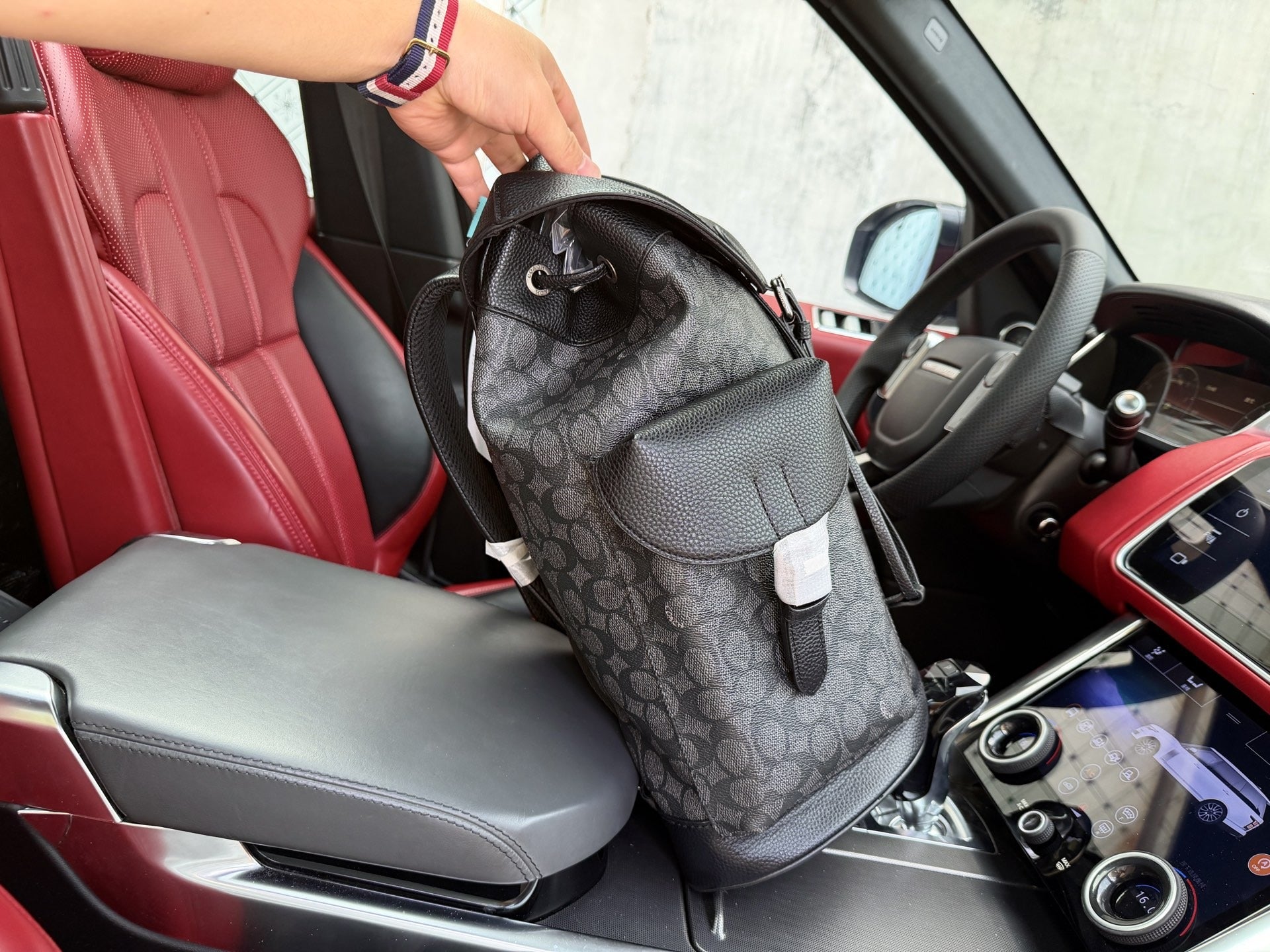 Coach Leather Logo Backpack