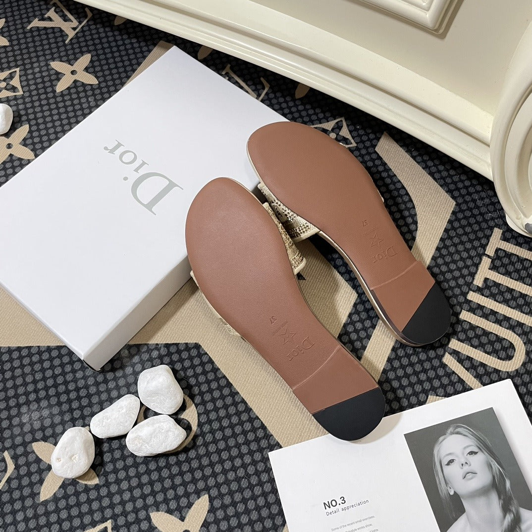 Dior Lambskin Leather Embroidered Slides