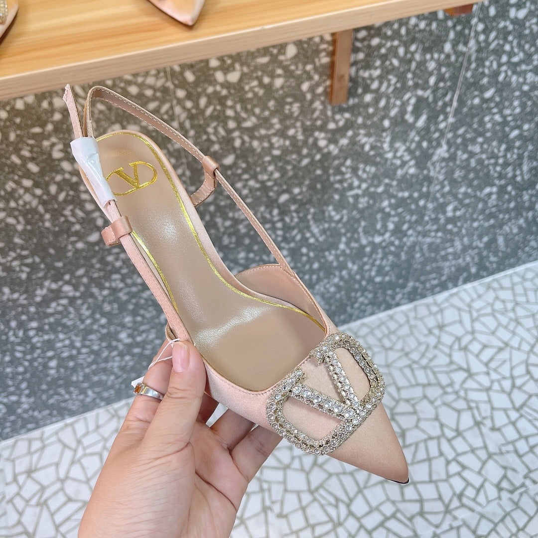Valentino Lambskin Leather Crystal Heels