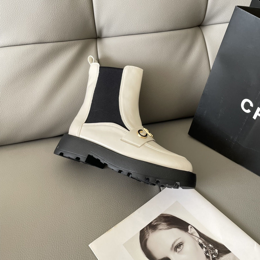 Chanel Lambskin Leather Logo Boots