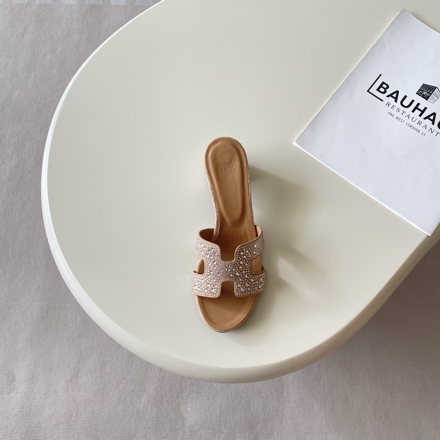 Hermes Leather Crystal Slides