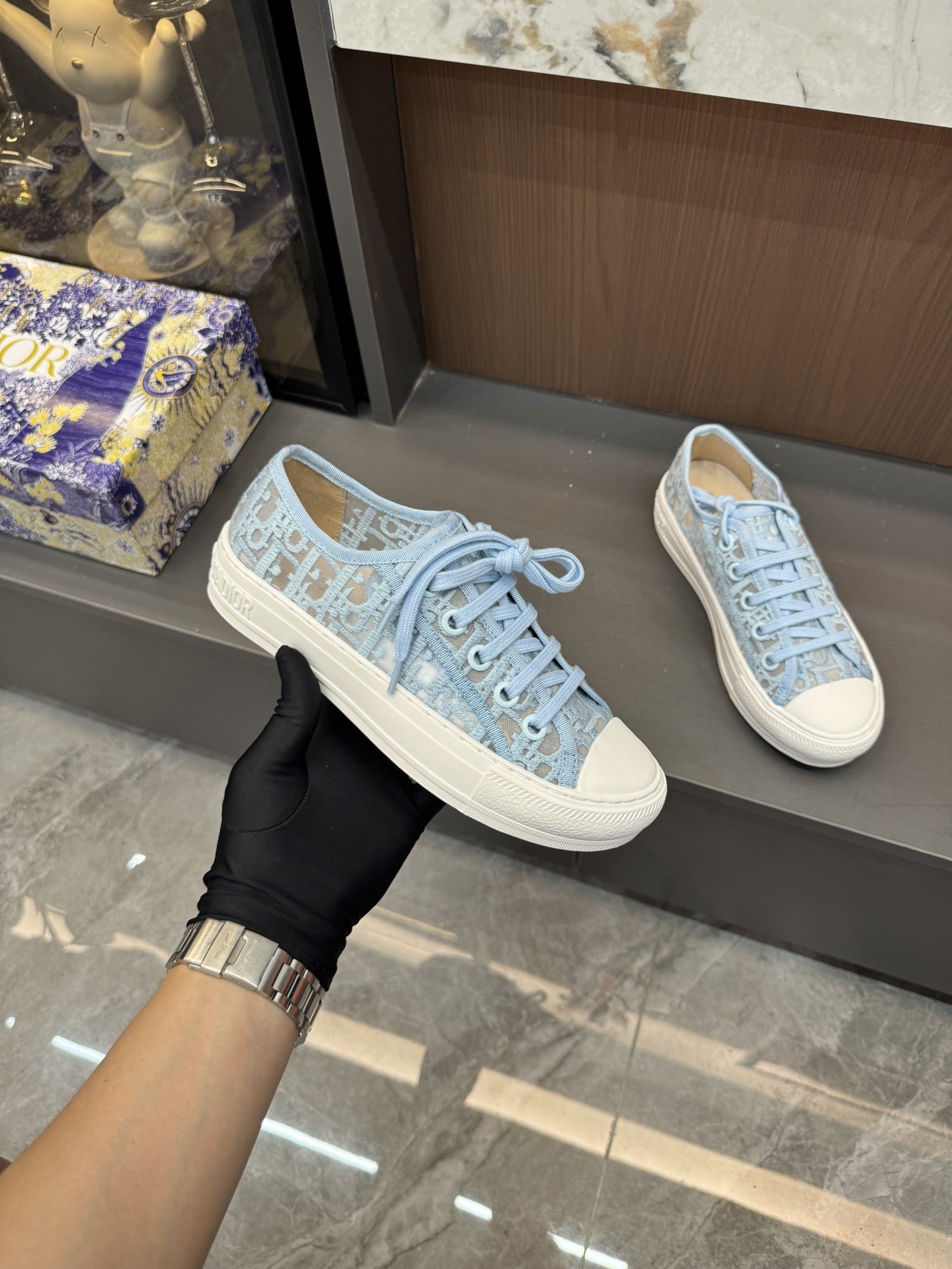Dior Women Cotton & Lambskin Leather Embroidered Shoes