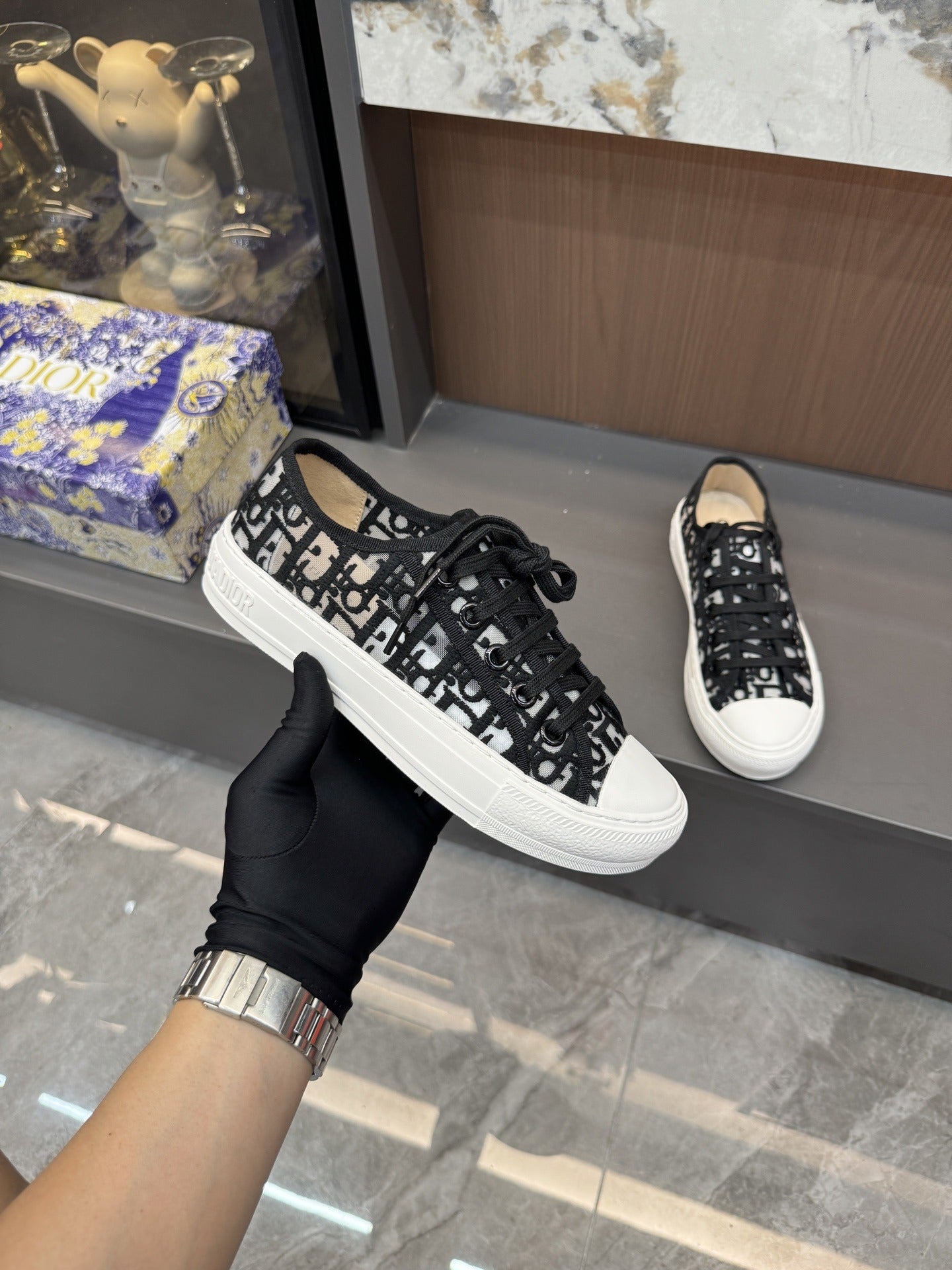 Dior Women Cotton & Lambskin Leather Embroidered Shoes