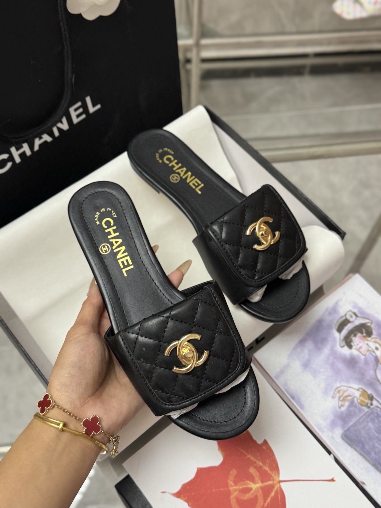 Chanel Lambskin Leather Slides