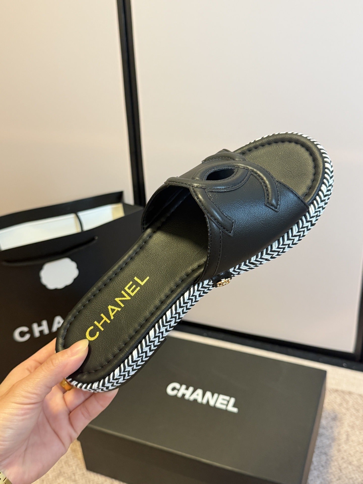 Chanel Lambskin Leather Logo Slides