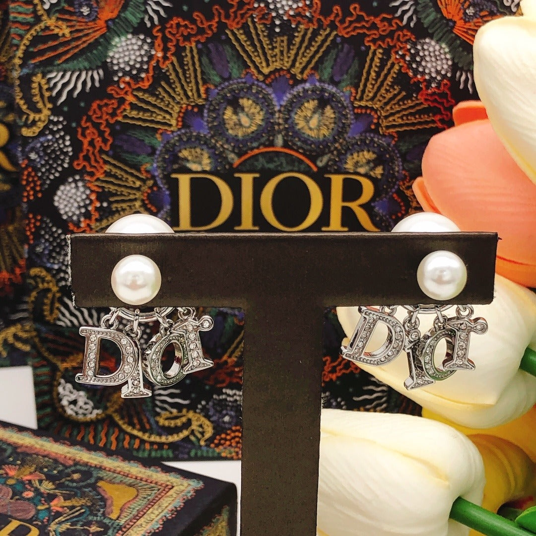 Dior Silver Brass Pearl Earrings